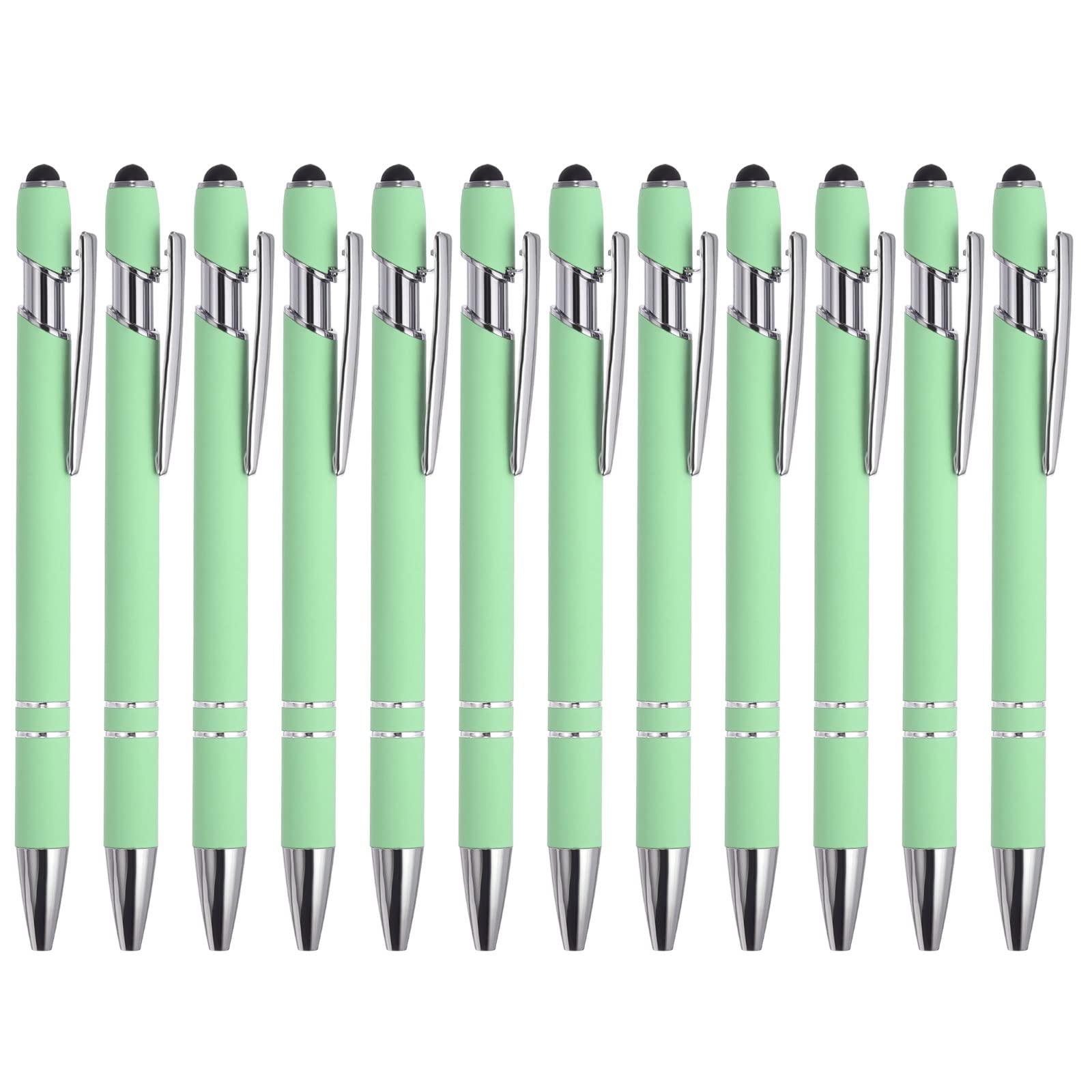 PATIKIL Ballpoint Pen with Stylus Tip, 12 Pack 2 in 1 Metal Pen Black Ink 1.0mm Medium Point Stylus Pen for Touch Screens Style 1, Green