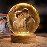 Personalized 3D Crystal Globe Lamp - Couples Night Light With Photo, Valentines Day Home Décor Gift for Couple, Anniversary Holiday Present, Custom Engraved Laser Portrait Loving Boyfriend Girlfriend