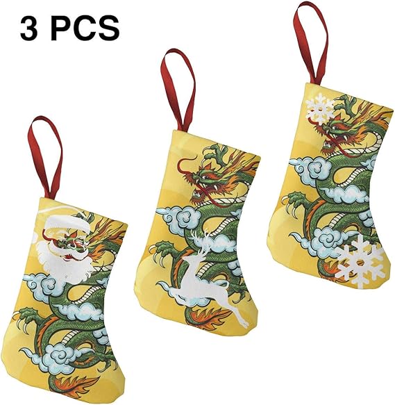 Chimenea de Navidad con diseño de dragón chino colorido, para colgar en