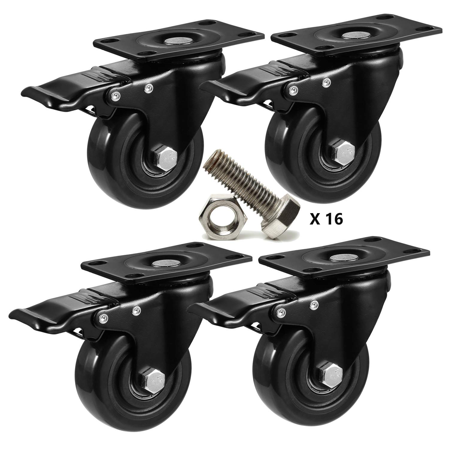 Orieta 3" Swivel Rubber Caster Wheels with Safety Dual Locking Heavy Duty 1000lbs Casters Set of 4, All with Brake(CB, 3"): Industrial & Scientific