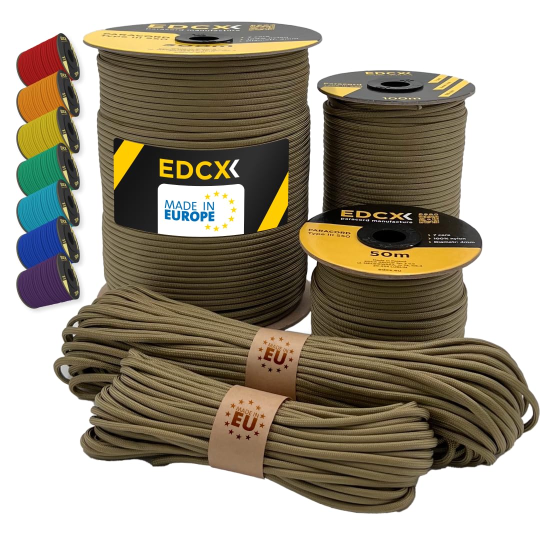 EdcX Paracord 4mm, 35+ Solid Colors (10m, 15m, 30m, 50m, 100m, 300m) | Ideal for Crafting, DIY, Camping, Survival, Outdoor | 100% Nylon Rope 4mm | Tactical Cord 550 Type III (Boa, 15 m) — image 1