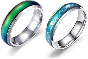 YANZI JEWELRY 2 Pcs 6MM Comfort Fit Stainless-Steel Color Changing Heart Mood Ring Wedding Band Anniversary Promise