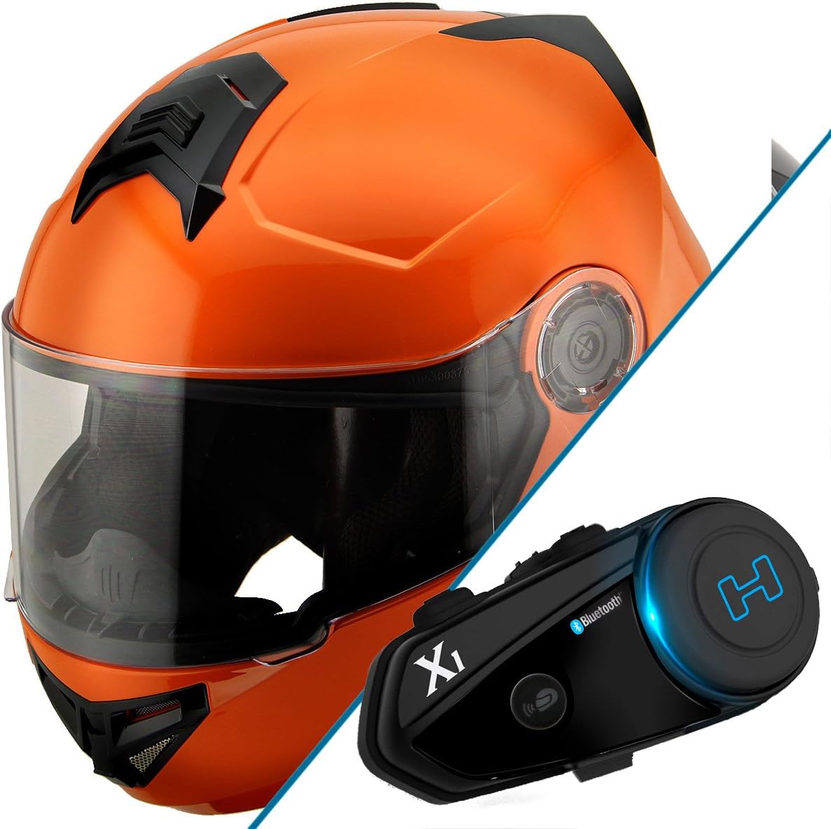Orange motorcycle helmet with bluetooth Clearance
