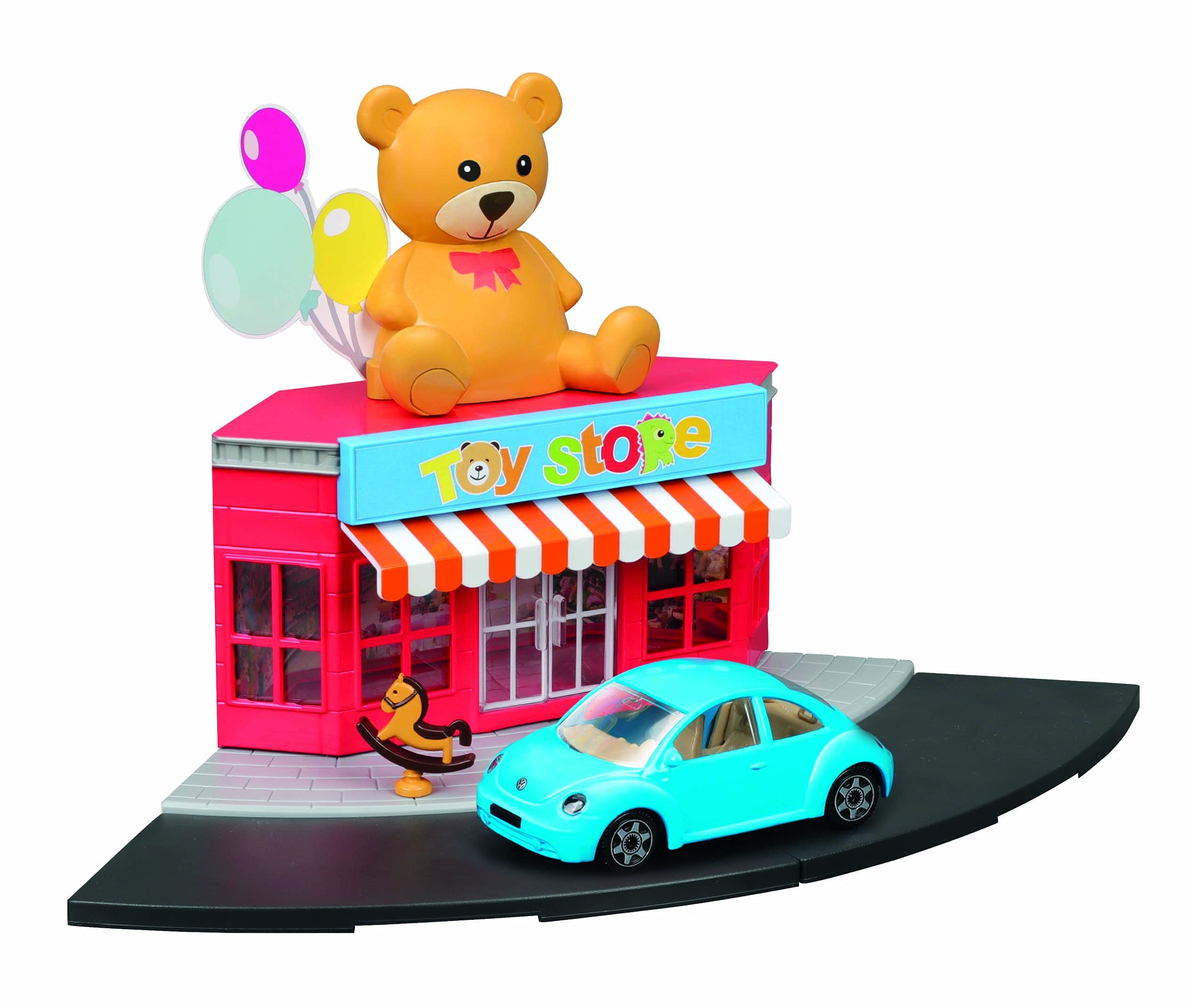 Bburago STREET FIRE CITY TOY STORE Playset with a VW Beetle Die-Cast Car - 1:43 Scale