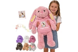 DRAJOIN Personalized Giant Stuffed Bunny Plush with Text Photo, 16 inch to 26 inch Custom Big Easter Bunny Stuffed Animal for