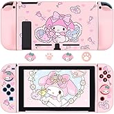 DLseego Cute Rabbit Switch Protective Case Dockable Soft Silicone Shell Shockproof Scratch Resistant Cover Joy Con Skin with 4PCS Lovely Thumb Grips Caps