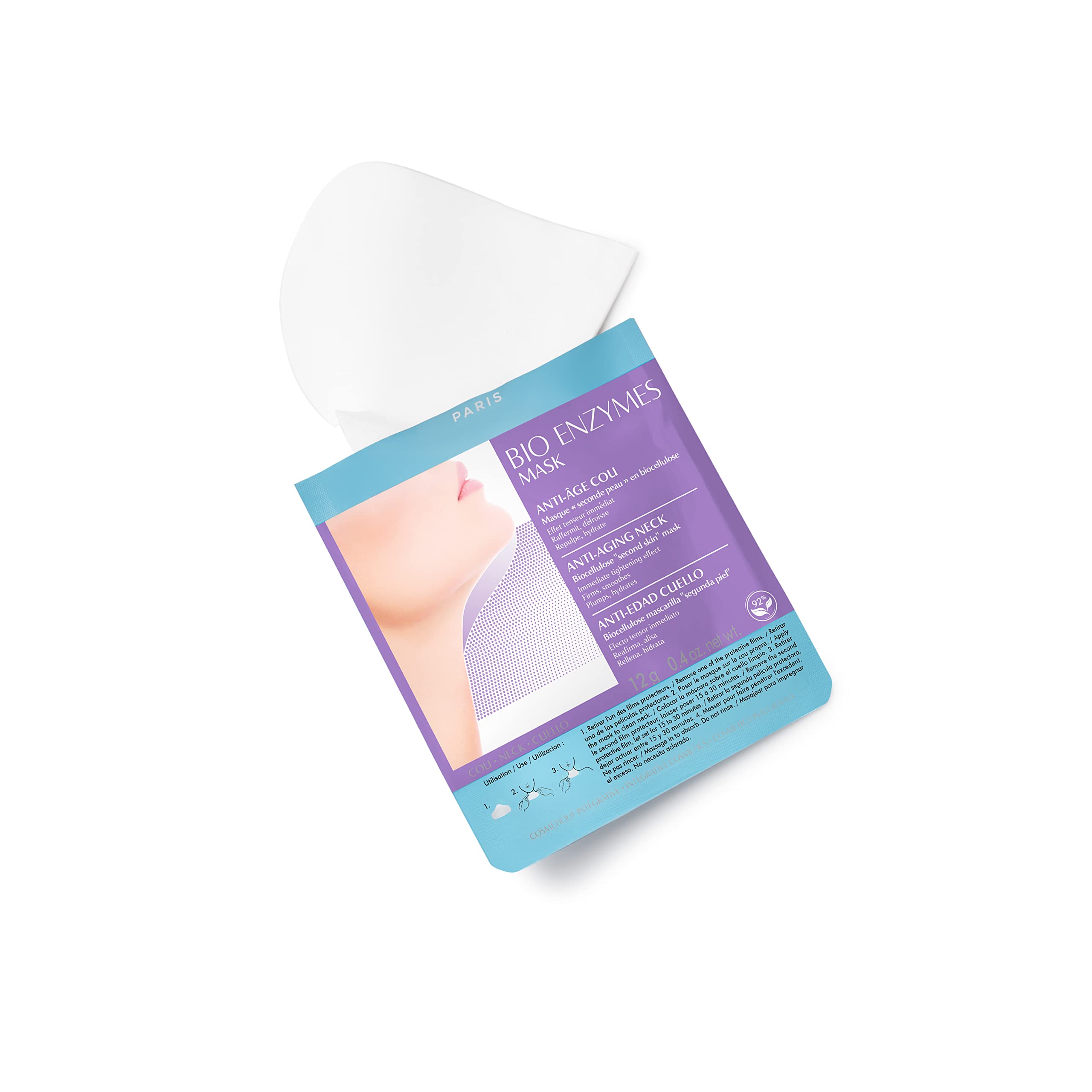Talika Bio Enzymes Mask Neck - Smoothing Anti-Aging Neck Mask - Biocellulose Moisturizing Neck Mask - Second Skin Effect Beauty Sheet Mask - 12g
