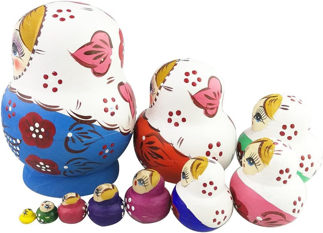 Winterworm Set of 10 Rustic Style Butterfly Matryoshka Dolls Russian Nesting Dolls Wooden Stacking Toy for Kids Toy - Image 4