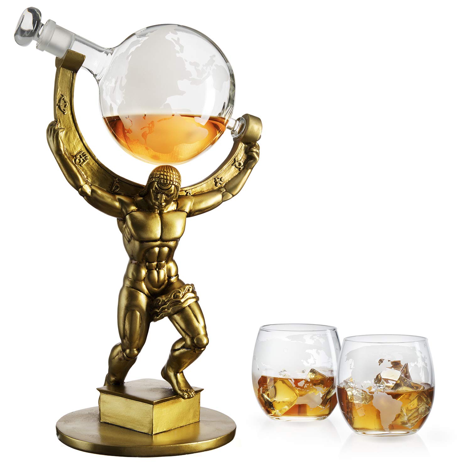 Photo 1 of ** SOLD AS IS, NO REFUND/RETURN** SEE COMMENTS!
The Wine Savant Atlas Bronze World Globe Whiskey Decanter Set - 15" Tall - With 2 World Glasses - For Whiskey, Scotch, Bourbon, Cognac and Brandy - 1000ml - - Atlas Decanter Whiskey