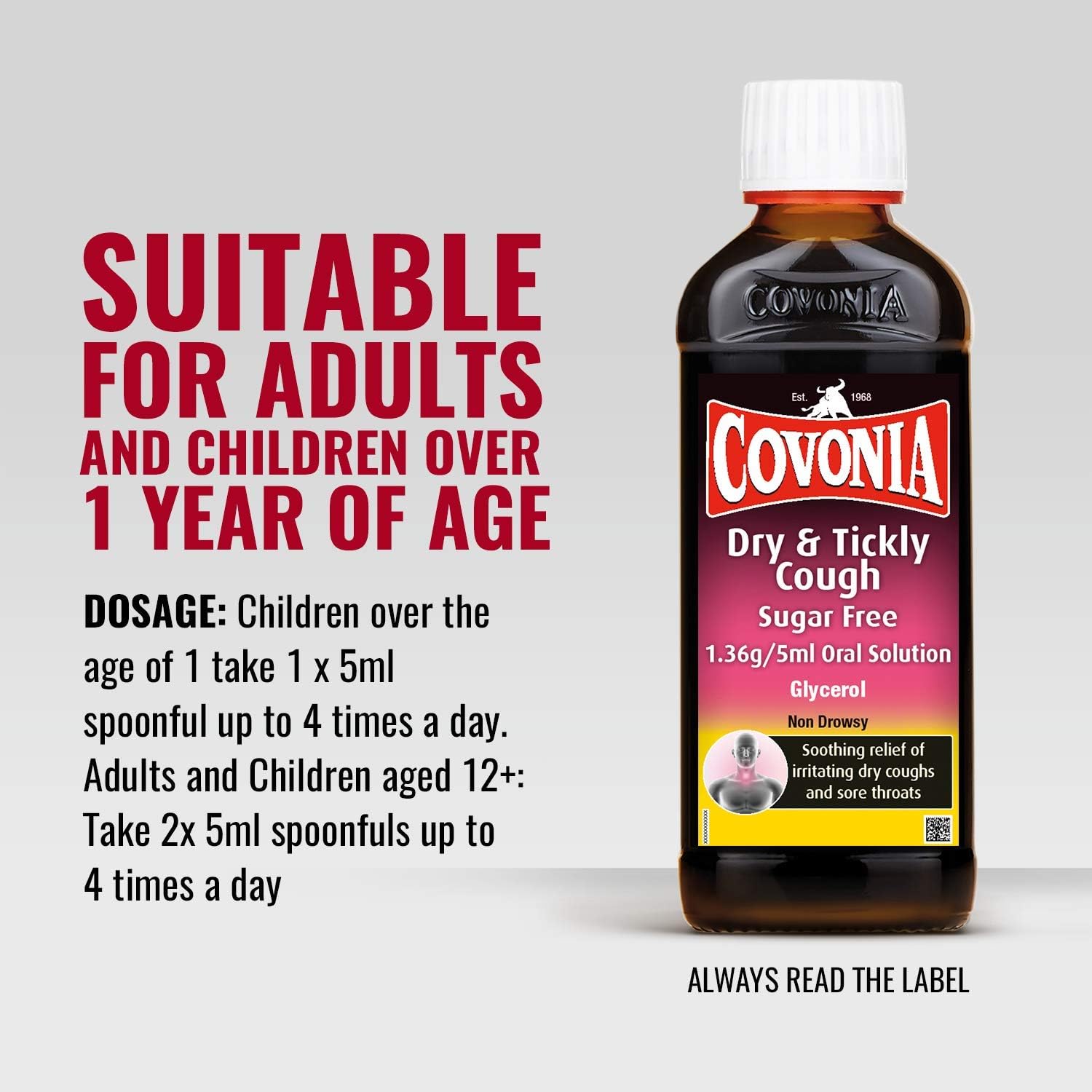 Covonia Dry & Tickly Cough Sugar Free Oral Solution 150ml soothing relief or irritating dry coughs and sore throats - Image 4