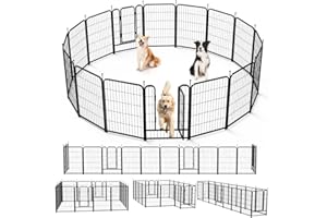 PawGiant Dog Fence Playpen 24”/32”/40” Indoor Outdoor for Small/Medium/Large Dogs, Metal Pet Puppy Cat Exercise Fencing Gate Crate Cage Outside RV, Camping, Yard, Garden (16 Panel, 27" W x 40" H)