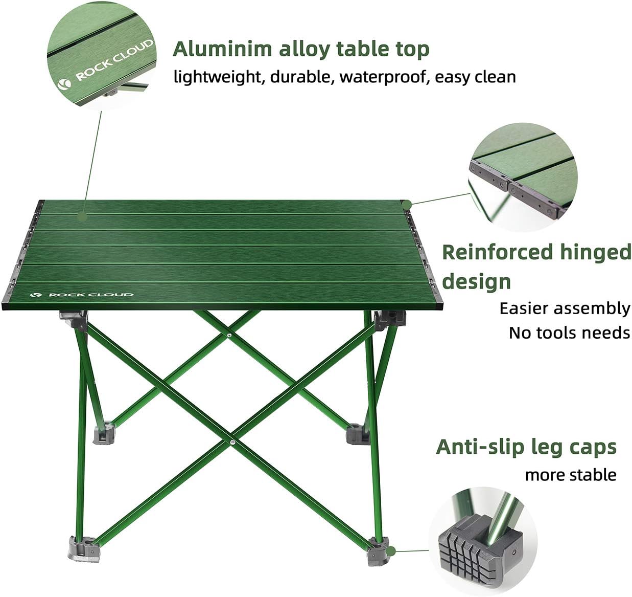 Rock Cloud Portable Camping Table Ultralight Aluminum Camp Table Folding Beach Table for Camping Hiking Backpacking Outdoor Picnic, Green: Furniture & Decor