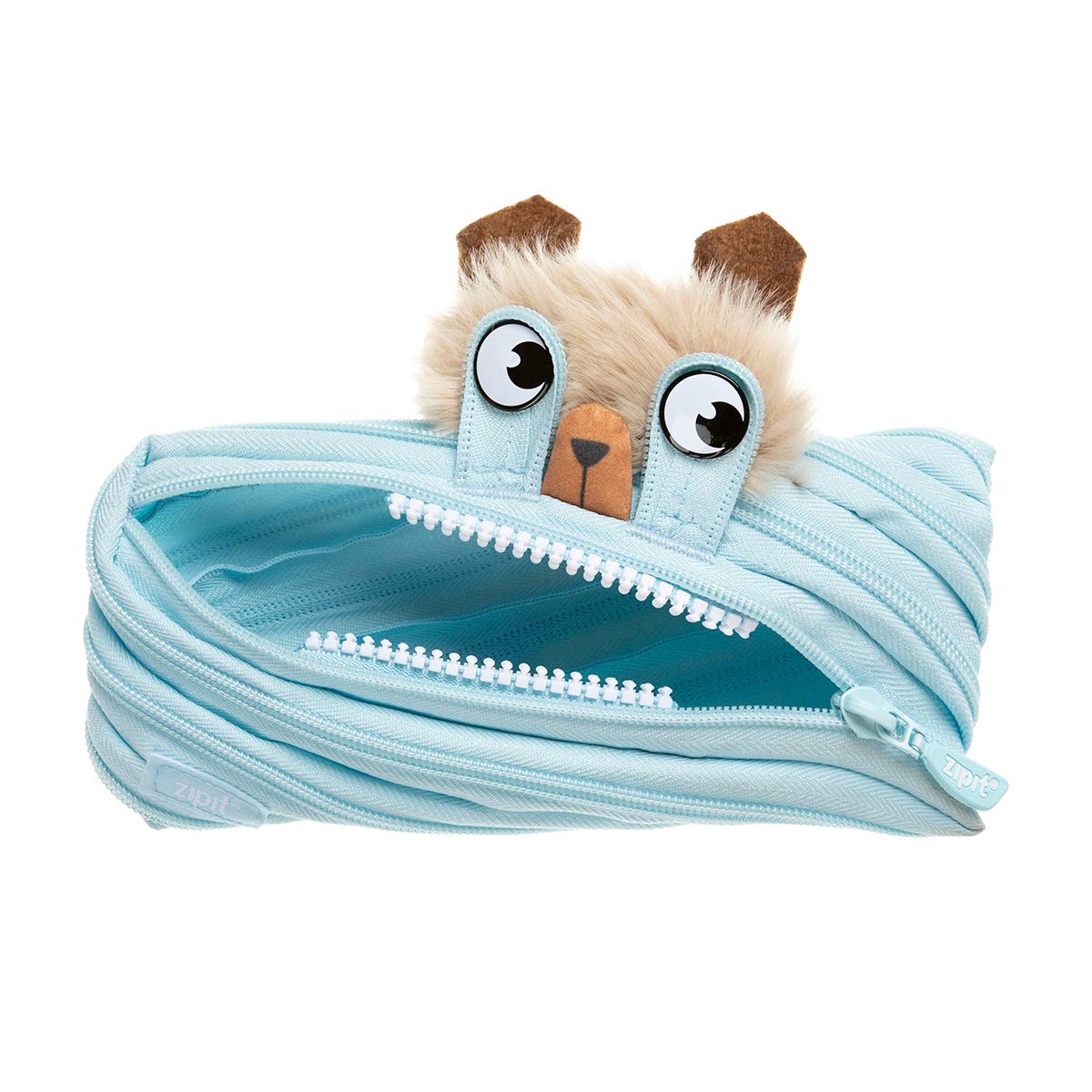 ZIPIT Lola Pencil Case for Kids, Unique Animal Design Pen Pouch, Machine Washable, Made of One Long Zipper!