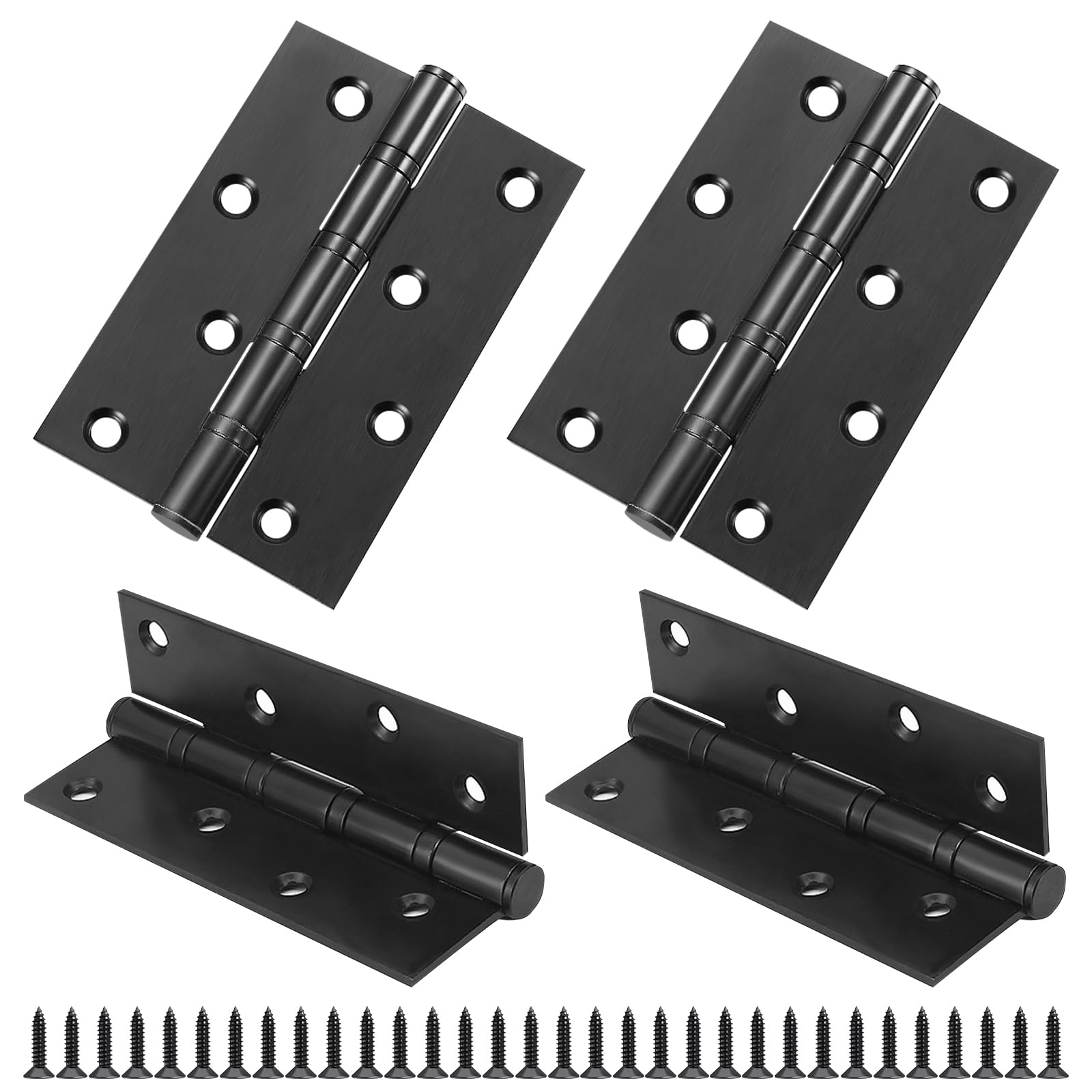 Door Hinges, 4 Inch 100mm x 75mm Stainless Steel Hinges for Wood, Heavy Duty Ball Bearing Hinge Internal Butt Flat Hinge, Black 2 Pairs