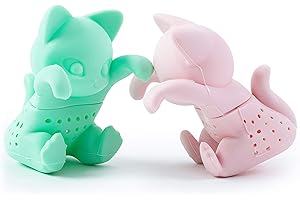 DECORCHIQ Tea Infuser Set for Loose Leaf Tea, Cute Kit-Tea Strainer Couple for Enjoyable Tea, Perfect Tea Steeper Gift Set for Tea and Cat Lovers alike, Tea Filters in a Set of 2 for Mugs or Cups, Pink & Green…