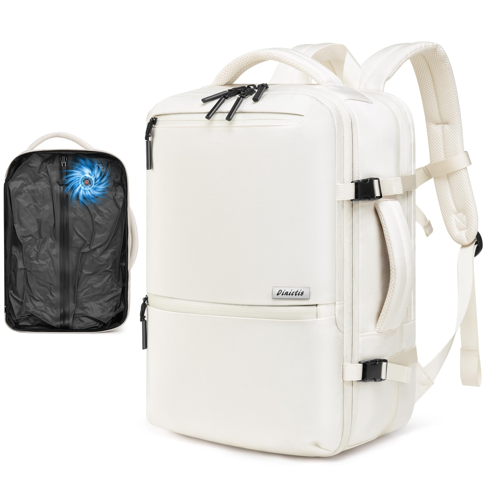 Photo 1 of Dinictis Vacuum Seal Travel Backpack 60L Built-in Pump, Expandable Backpack with Vacuum Compression Fits 17 inch Laptop, Water Resistant Carry On Suitcase Luggage for Short Trip and Business-Beige