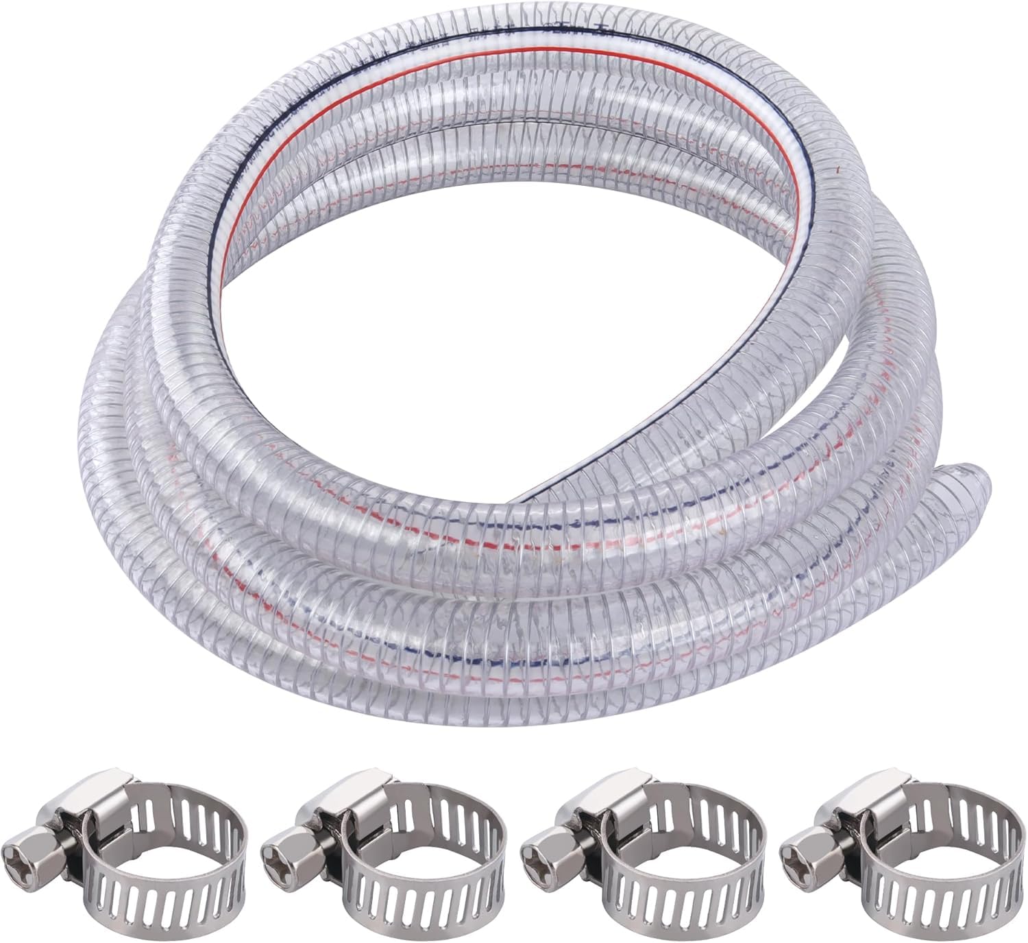Photo 1 of 10FT 1/2" ID x 3/4" OD Steel Wire Suction Hose PVC Reinforced Tubing High Pressure Flexible Vinyl Hose Heavy Duty Clear Vacuum Suction Tube for Dust Collection Drain Fuel