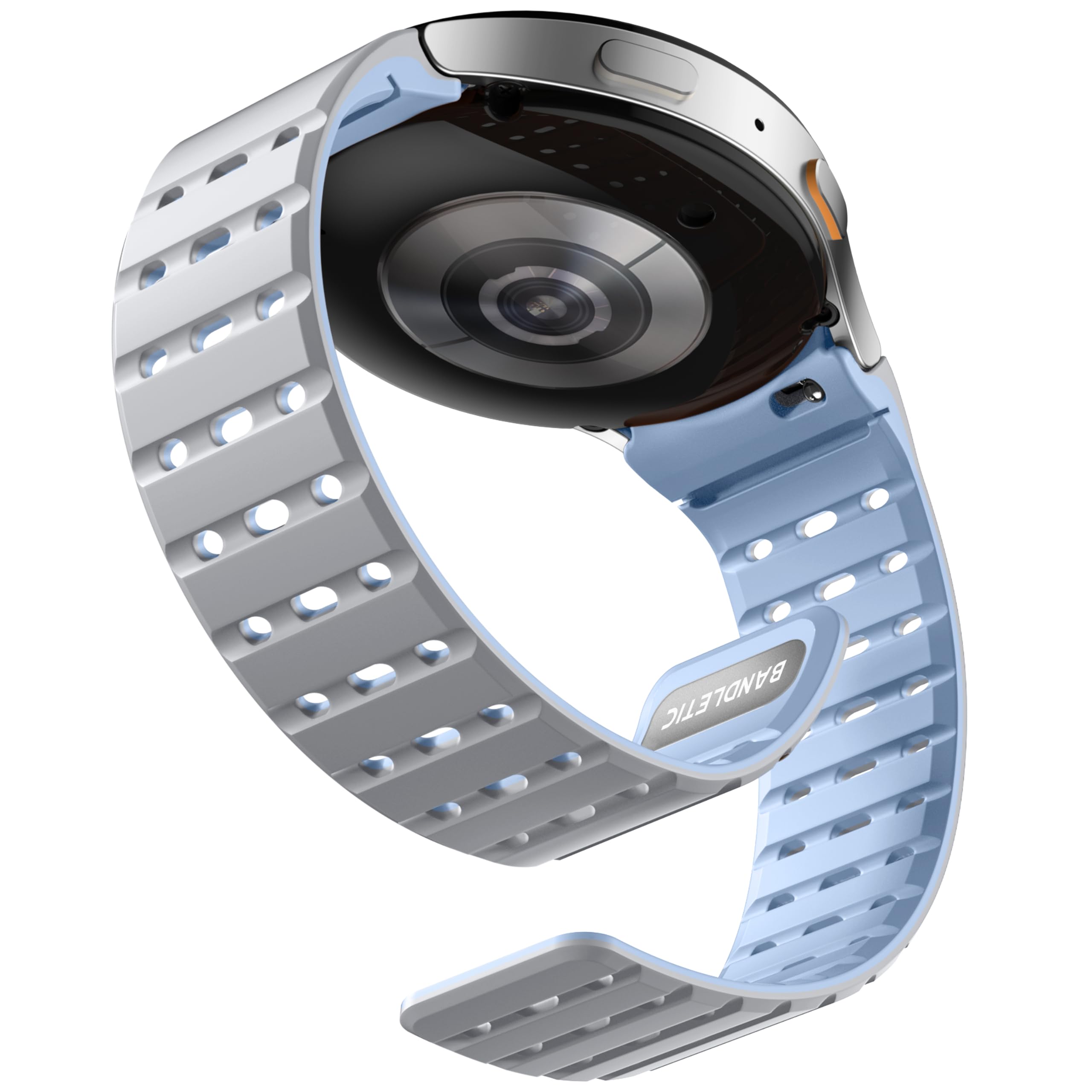 Photo 1 of Bandletic Magnetic Silicone Band Compatible with Samsung Galaxy Watch 7 6 5 4 FE 40mm 44mm/for Galaxy Watch 6 4 Classic 43mm 47mm 42mm 46mm/Watch 5 Pro 45mm, 20mm No Gap Strap, Light Grey/Ice Blue