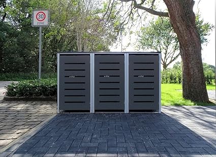3 Mülltonnenboxen Modell No.6 Anthrazitgrau für 240 Liter Mülltonnen / witterungsbeständig durch Pulverbeschichtung / mit Kla