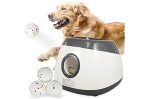 Elevon Dog Ball Thrower Launcher, Automatic Ball Launcher for Large Dogs, Interactive Dog Toy with Three Ranges, Includes 3 ETPU Balls and a Data Line, Suitable for Large Dogs, Gray/White