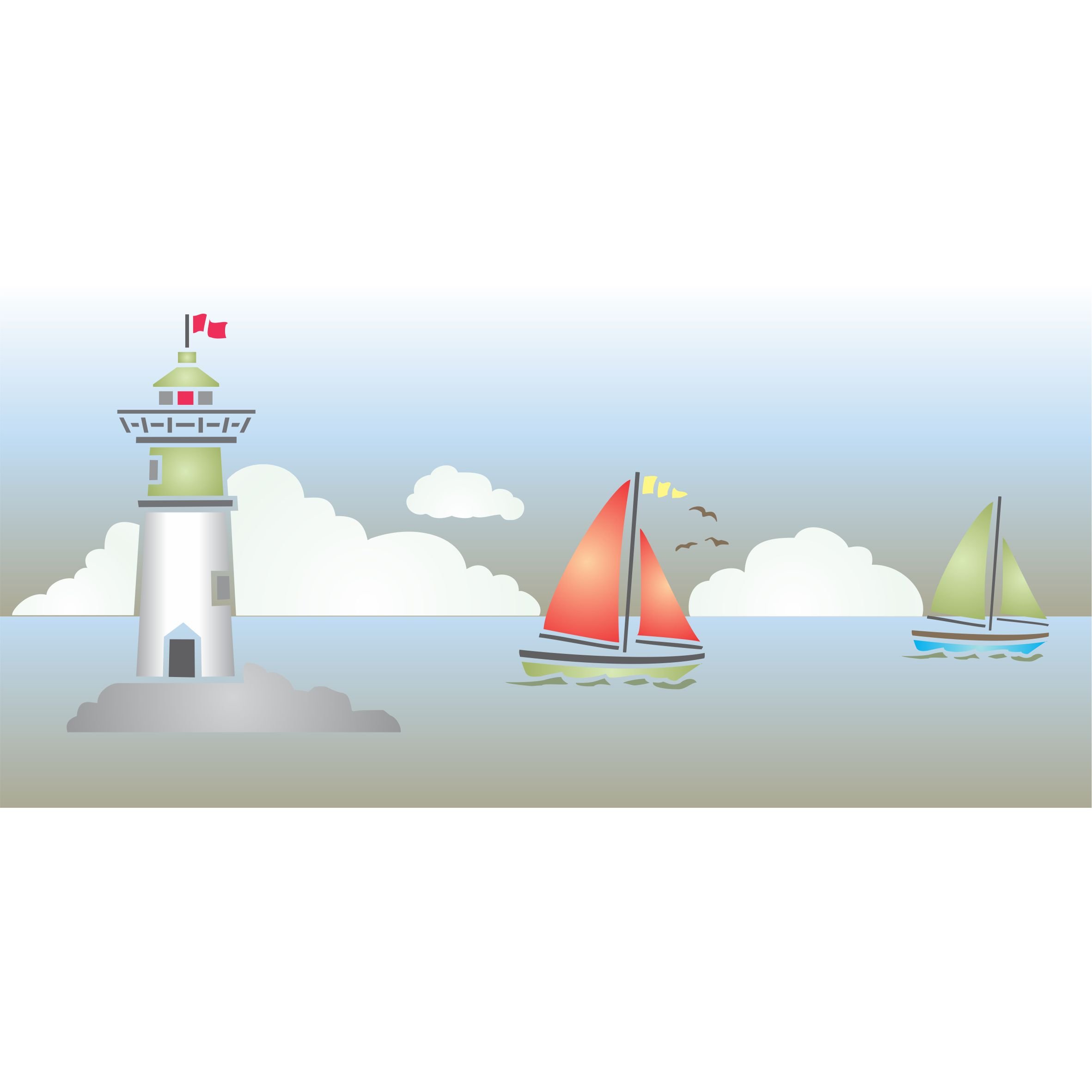 Lighthouse Stencil - 30.5 x 12.5cm - Reusable Sea Ocean Nautical Sailboat Border Wall Stencil Template