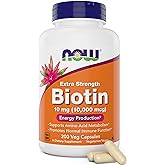 NOW Foods Extra Strength Biotin 10,000mcg / 10 mg - 200 Count - Hair, Skin, Nail - Supplement for Men and Women - B7 Vitamin - Vegetarian, Vegan, Non-GMO