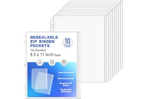 Antner 10 Pack Letter Size Binder Pockets 3 Ring Binder Zipper Pouch, 3-Hole Waterproof Resealable Zip Loose Leaf Insert Bags PVC Document Organizer Folders Page Sheet Protectors for 8.5x11 Paper