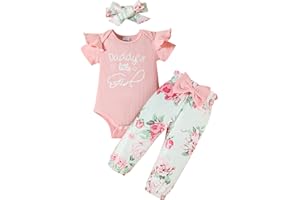 FAMIHAO Baby Girl Clothes Set Daddys Little Girl Printed Ruffle Top Floral Pant Newborn Infant Girl Clothing Outfit