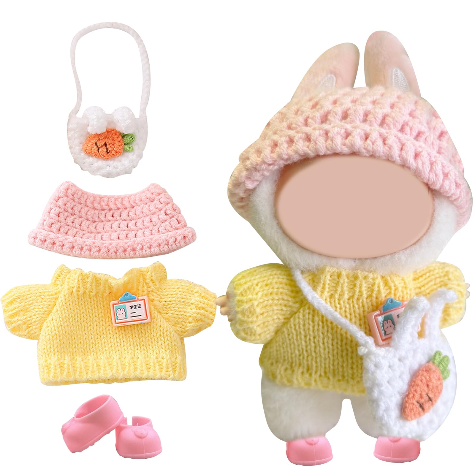MLPKOI 4 Pcs Doll Clothes for 17cm Plush Dolls, dDoll Accessories, Include 1 Top 1 Sweater 1 Handbag 1 Shoes for Dolls Premium Outfit, Birthday Holiday Present for Kids (No Doll)