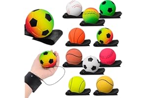 10 Pcs Rebound Bouncy Wristband Ball, 2.5 Inch Rubber Sport Ball with String and Strap, Basketball Baseball Soccer Tennis Toy