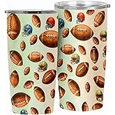 American Football Watercolor Stainless Steel Tumbler 20oz, Vacuum Insulated Travel Mug with BPA-Free Slider Lid, 2 Metal Straws, Car Cup Holder Friendly Gift for Players, Coaches & Team Moms