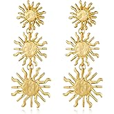 GREICHFAN Gold Sun Dangle Earrings for Women Trendy Sunburst Earrings Statement Earrings Funky Earringss