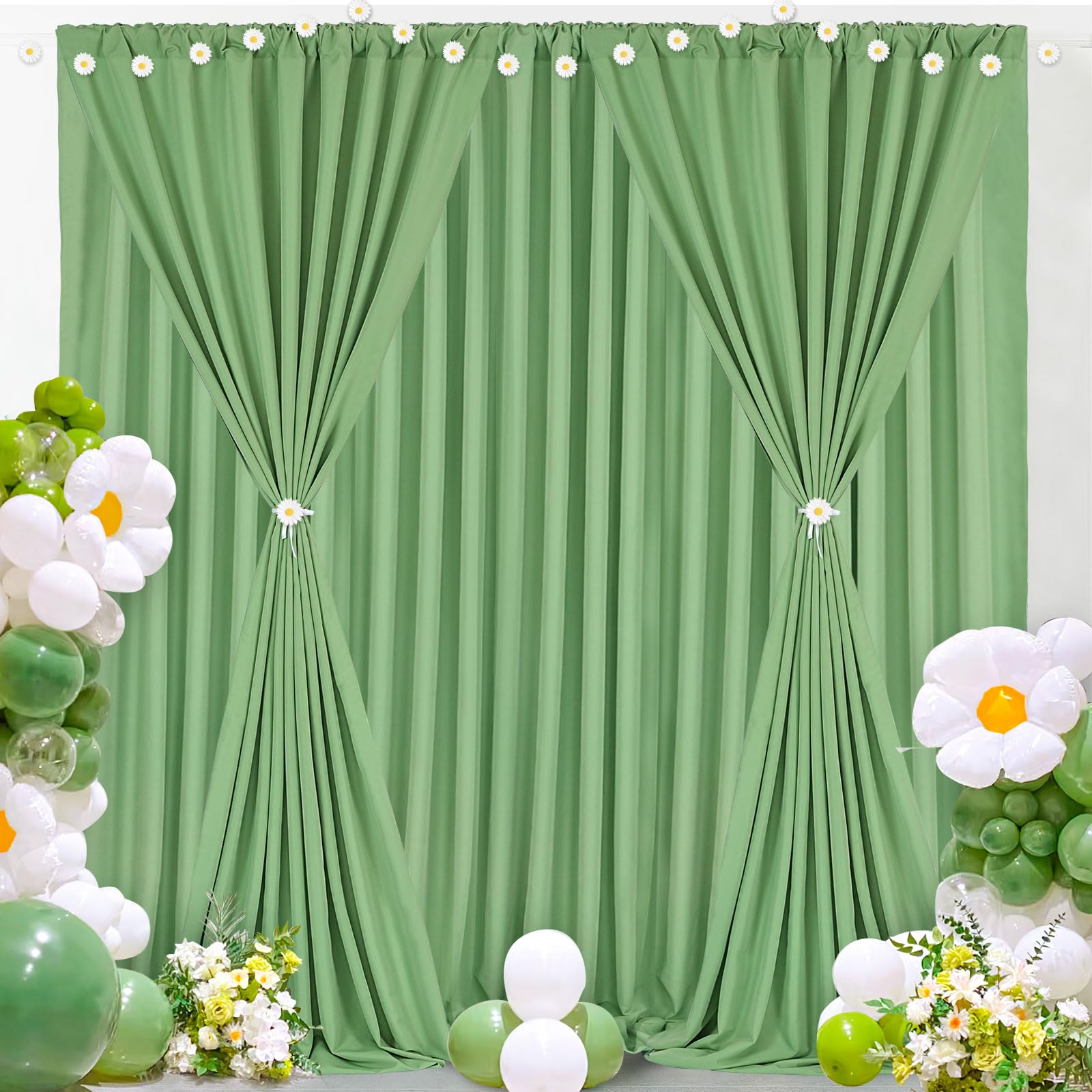 Sage Green Backdrop Curtains 20x10ft: Outdoor Polyester Photo Backdrop Drapes - 4 Panels 5x10ft for Rustic Birthday Party Background Decoration Image Sage Green Backdrop Curtains 20x10ft: Outdoor Polyester Photo Backdrop Drapes - 4 Panels 5x10ft for Rustic Birthday Party Background Decoration Image
