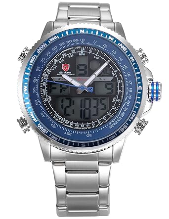Shark Mens SH326 Winghead shark Digital/Analog Quartz Day/Date/Alarm Stainless steel Wrist Watch