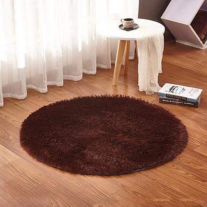 Lulalula Circular Shaggy Rugs Mats Round Soft Rug Living Room Bedroom Floor Decorative Carpets Play Nursery Rug 100cm Diameter Circle Brown