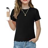 Arshiner Girls Lettuce Trim Short Sleeve Shirts Summer Ribbed Crewneck Tops