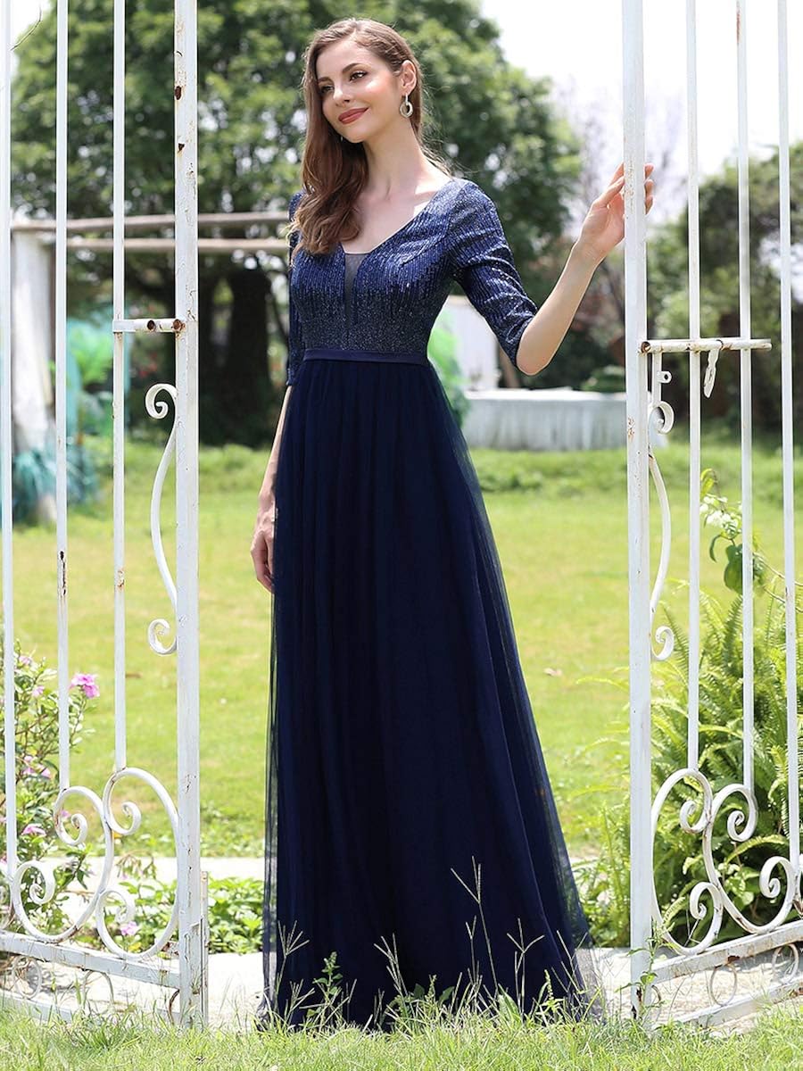 Donna Ever Pretty Abiti Da Cerimonia Stile Impero Brillantini Paillettes Mezza Manica Tulle Donna 00878 Abbigliamento Jutshi Ru