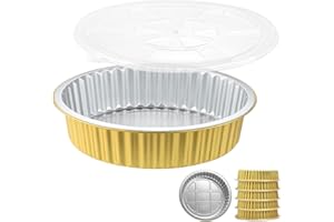 MESTAEK 10" Sturdy Foil Pans + Snap-On Lids (5 Pack) | 2X Thicker Heavy Duty Reusable Foil Tin for Baking Cooking