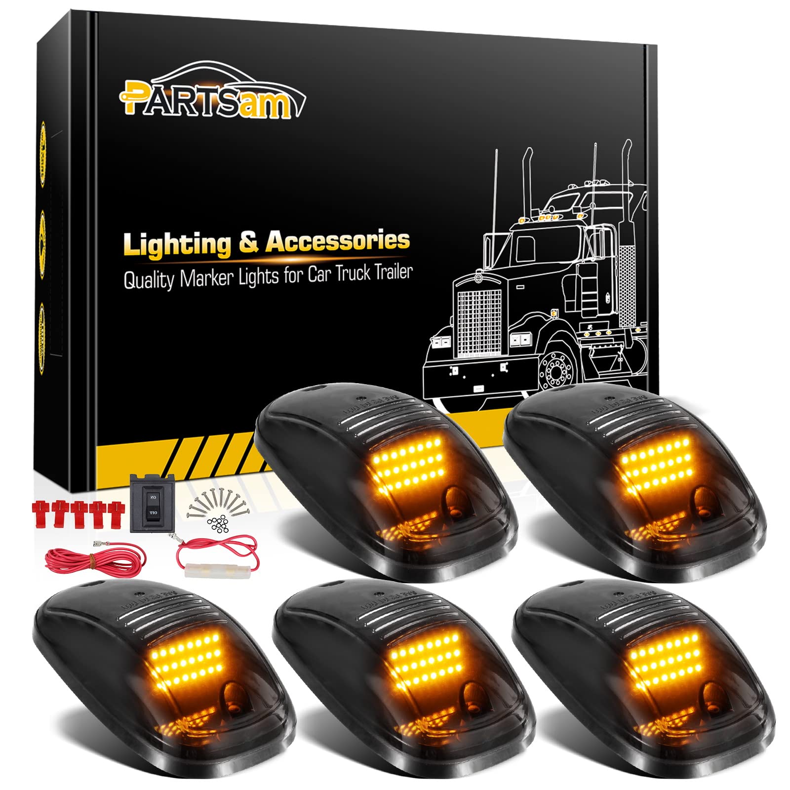 Photo 1 of Partsam 5X Amber 24 LED Smoke Cab Roof Running Top Marker Lights 264146BK Assembly Wire Harness Replacement for 1500 2500 3500 4500 5500 2003-2018 Pickup Trucks