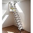 INTSUPERMAI Attic Ceiling Ladder Retractable Attic Folding Extension Ladder Loft Stairs Ladder Attic Stairs Pull Down Ceiling 12 Loft Steps Mounted Folding Ladder Max 10ft Height 27.6 x 47.2inch Black
