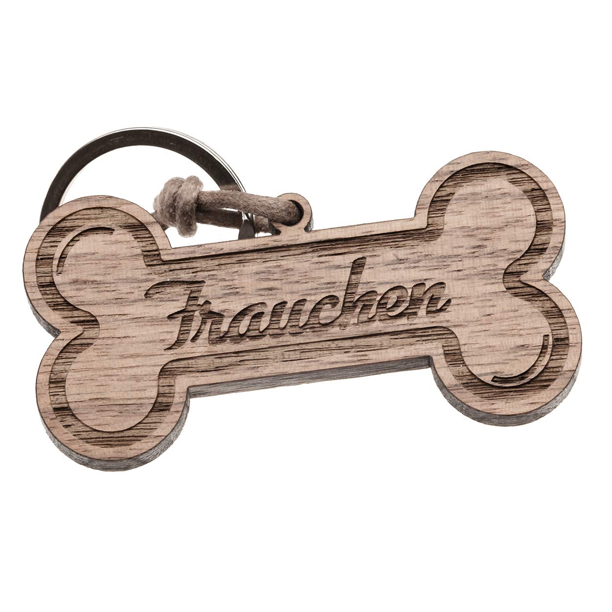 Wooden Keyring with Engraving 'Frauchen' Bone Shape, walnut, Maße ca. 4,9 cm x 3,5 cm x 0,5 cm