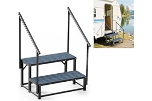 VZNEK RV Steps with 2 Handrail, 2-Step Heavy Duty Hot Tub Steps, Non-Slip Outdoor Spa Steps for RV, Camper, Trailer, Mobile Home, Porch, Portable Ladder Stairs with Anti-Slip Mats (‎2 Steps with 2 Handrail)