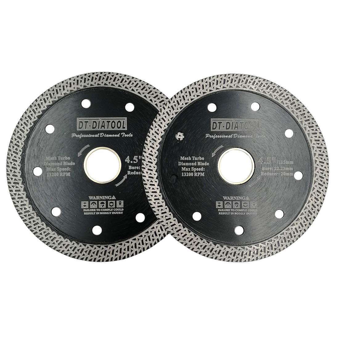 DT-DIATOOL Diamond Disc 2PCS 4.5 Inch / 115mm Cutting Disc with Mesh Turbo for Porcelain Tile Marble Ceramic Granite