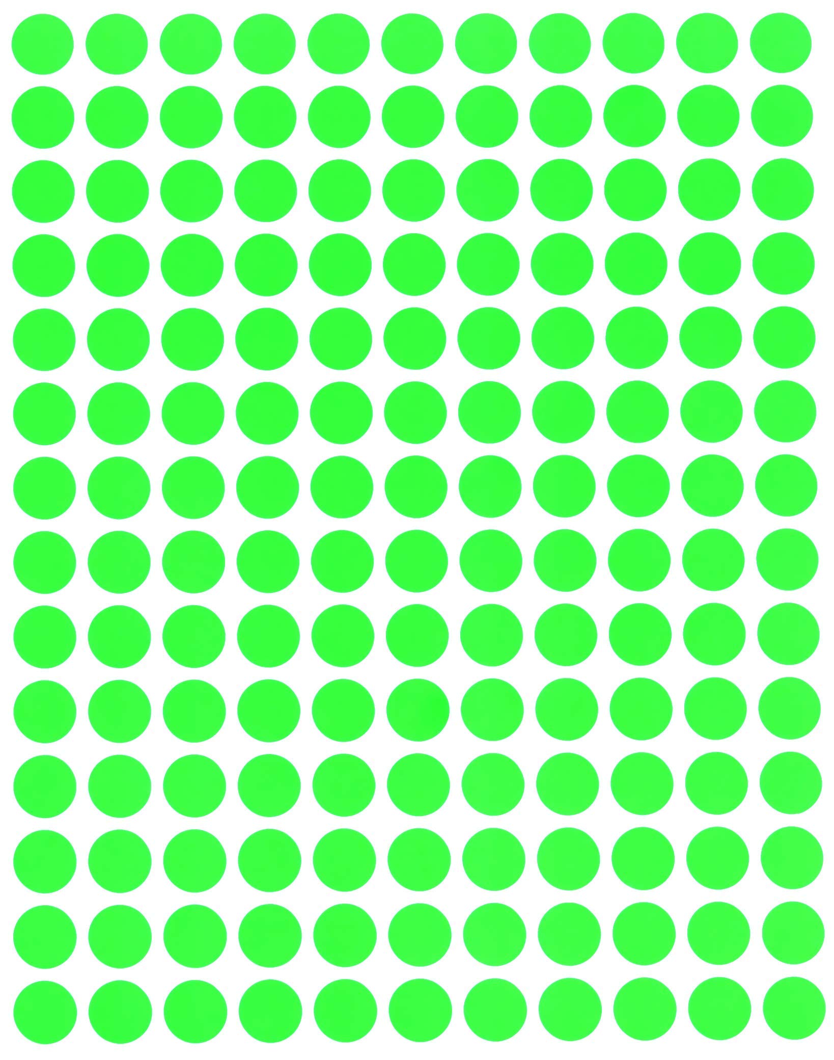 Neon Sticky Labels Round 1cm (10mm) Fluorescent Green Dot Stickers - 2100 Pack by Royal Green