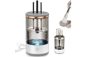 MG RACK YF Electric Makeup Brush Cleaner Machine | 2024 Upgrade Cosmetic Brush Cleaner | Automatic Make Up Brush Cleaner Spinner | Deep Cleaning Sonic Technology for All Brush Sizes (White, A)