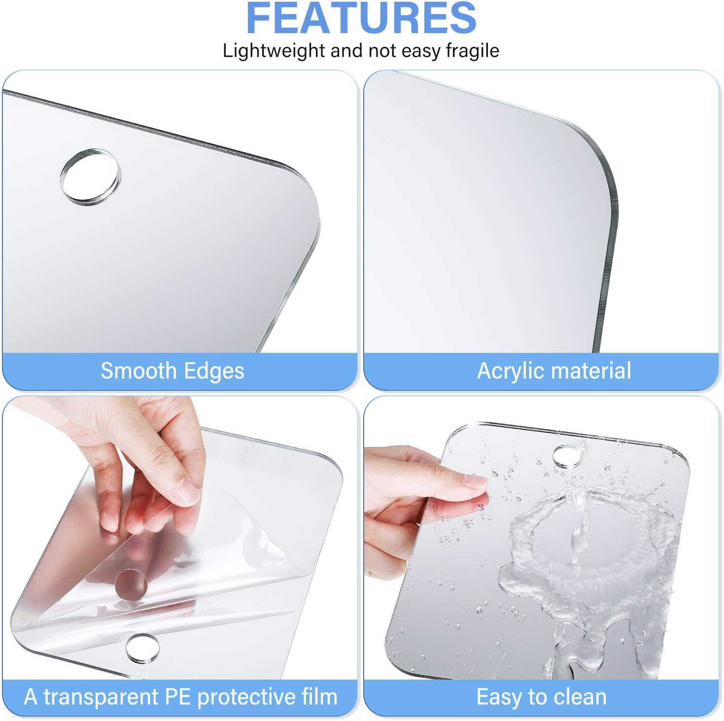 Jetec 3 Pieces Anti-Fog Shower Mirror Fogless Bathroom Handheld Mirror for Men and Women Unbreakable Portable Traveling Shaving Mirror Fog-Free Travel Mirror: Kitchen & Dining