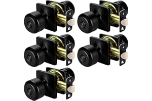 goldenwarm Black Door Knobs Interior, Square Knob Faceplate Privacy Door Knob, Matte Black Interior Door Knobs, Privacy Door Knobs for Bedroom or Bathroom(5 Pack)