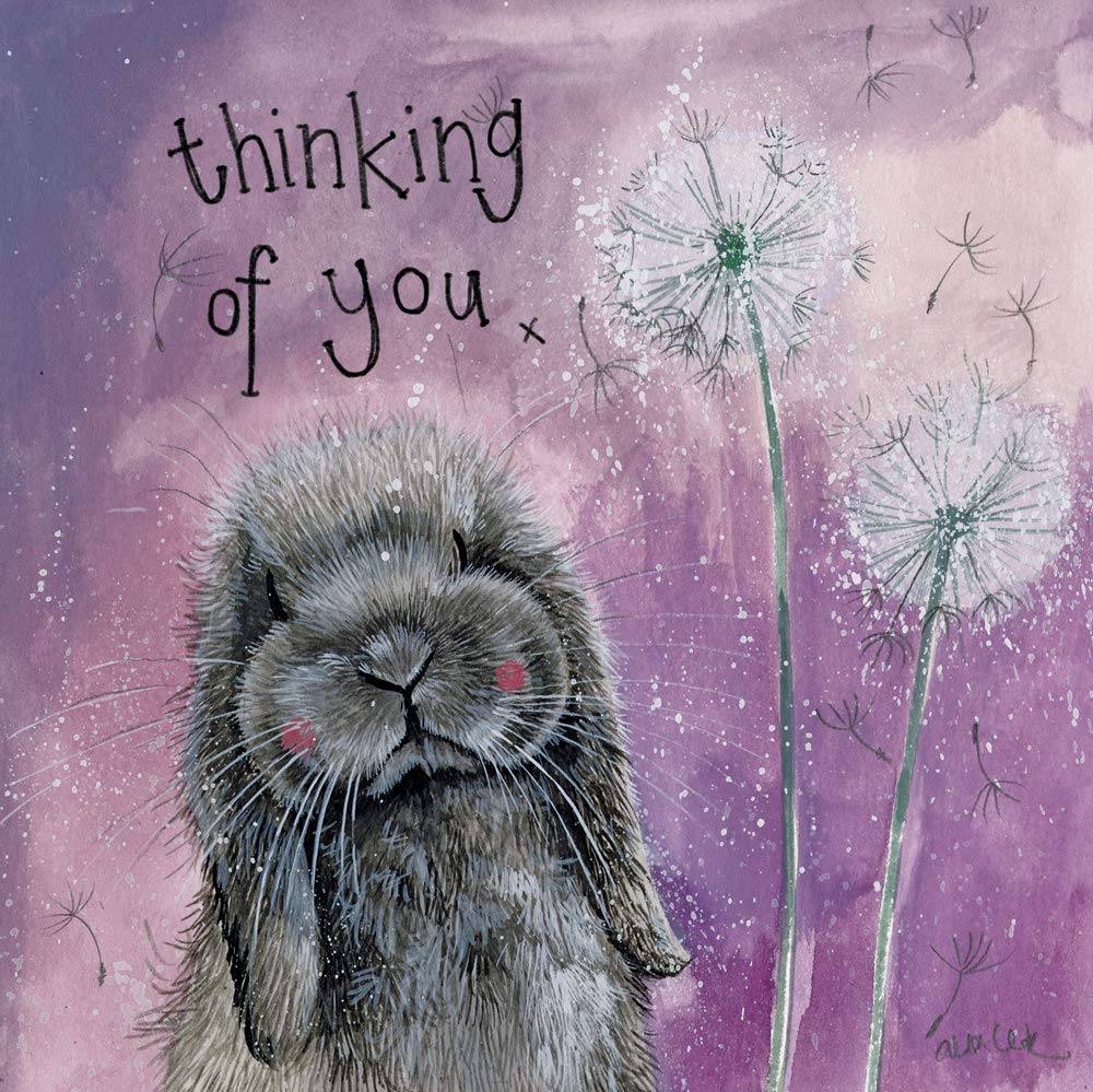 ALEX CLARK Thinking of You Misty Rabbit Card - Get Well Soon - Sympathy - Watercolour - Designed and Printed in UK