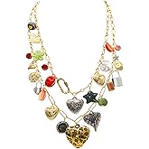 JNF Chunky Layer Heart Charm Necklace for Women Boho Heart Sun Flower Key Coins Charms Necklaces Paperclip Link Chain Necklace Y2K Statement Jewelry