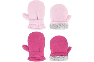 2 Pairs Toddler Winter Mittens Warm Fleece Lined Adjustable Wrist Gloves for Kids 2-4 Years Rose Red and Pink L
